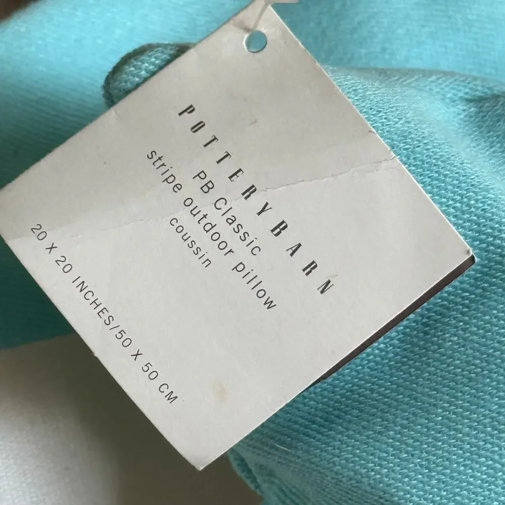 New Pottery Barn Classic turquoise striped pillows  20 in set of 2